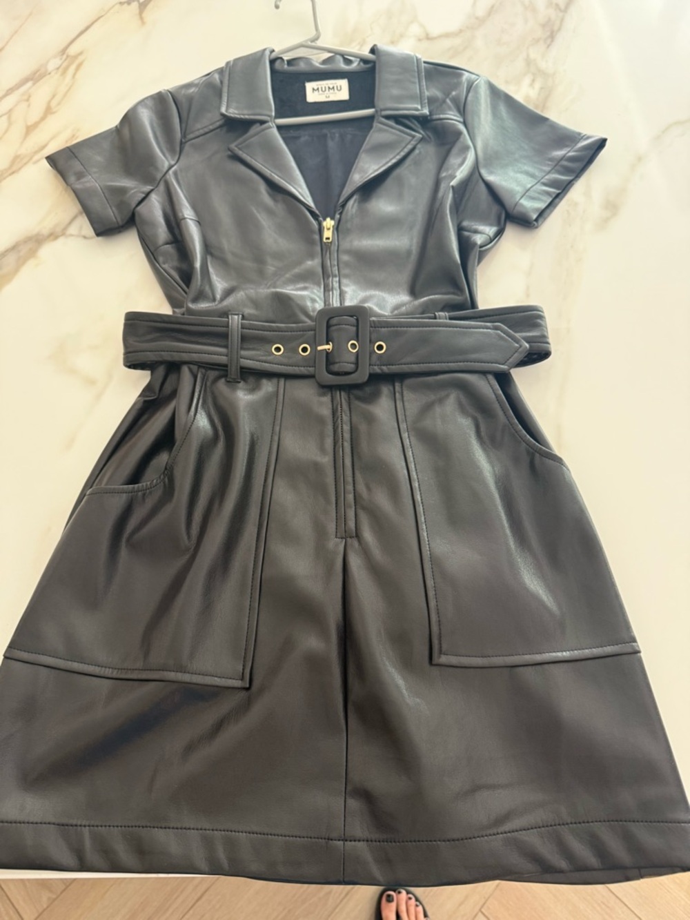 Show Me Your MuMu Black Faux Leather Mini Dress with Belt